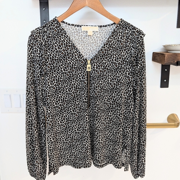Michael Kors Tops - Michael Kors leopard zip blouse sz. M